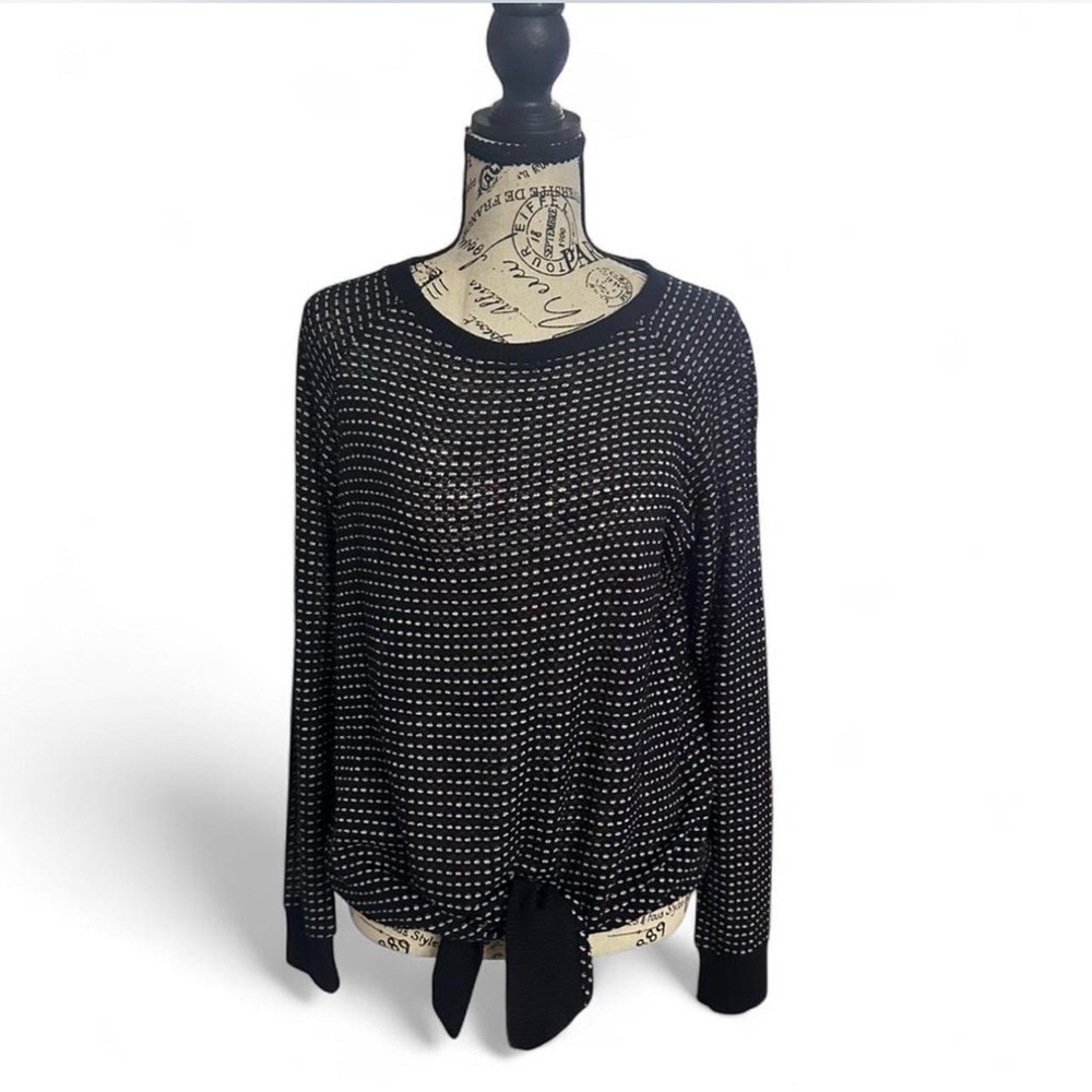 Velvet by Graham & Spencer Navy Polka Dot Tie-Front Velvet Top | Oversized S